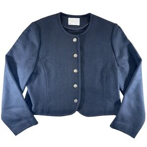 Vintage Pendleton Pure Virgin Wool Cropped Jacket Black Floral Buttons Size 14